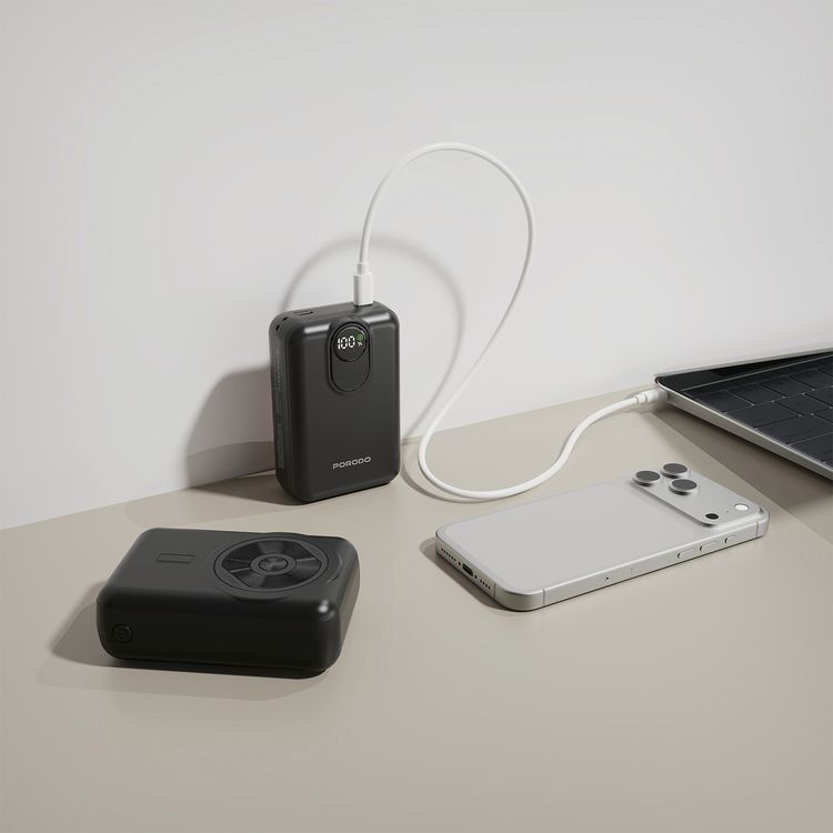 Porodo MAGNEX 20000mAh MagSafe Power Bank with PD 20W, Universal Compatibility, 15W Wireless Charging, Charging, USB-C & Lightning Input/Output - Black