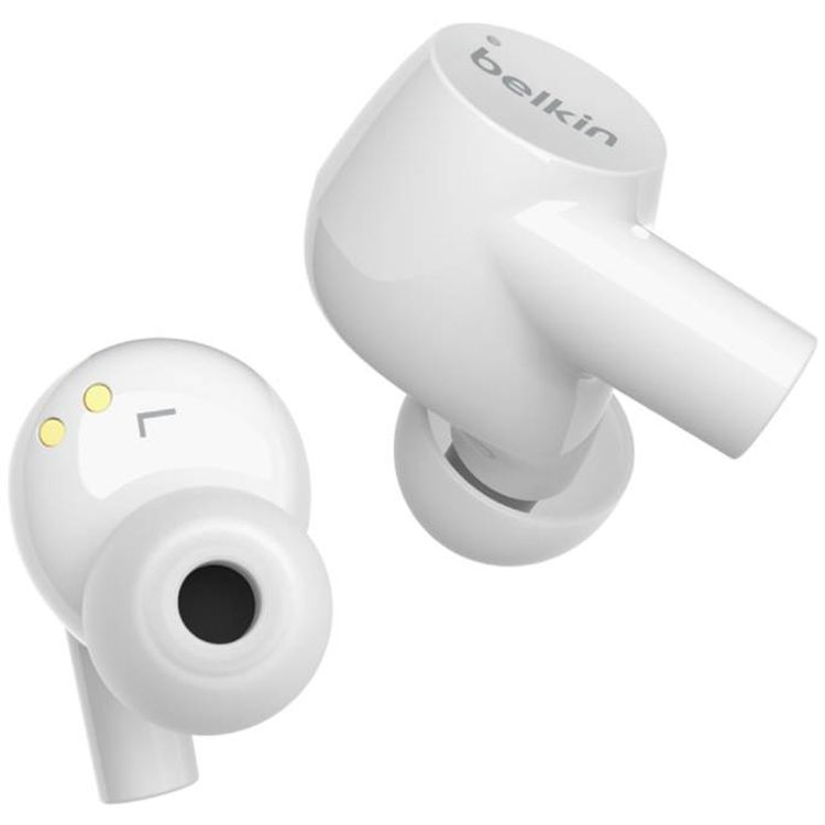 سماعات الأذن اللاسلكية الحقيقية Belkin Soundform Rise مع أحجام متنوعة لرؤوس الأذن، صوت ستيريو غني، اقتران تلقائي، حافظة شحن مدمجة وقابلة للحمل، متوافقة مع مساعدي الصوت، حجم المحرك 6 مم - باللون الأبيض.