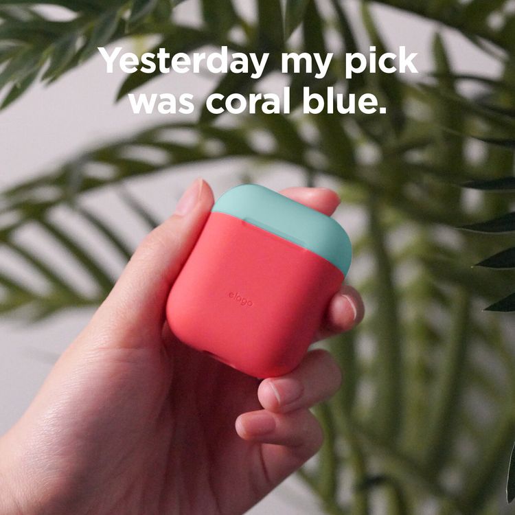 إيلاجو جراب مزدوج سيليكون متوافق مع جراب ابل ايربودز 1 و 2 ، يدعم الشحن اللاسلكي ، مقاوم للخدش ، مقاوم للسقوط ، غطاء واقٍ ممتص للأتربة ، الجسم - وردي إيطالي / أزرق مرجاني علوي ، أصفر