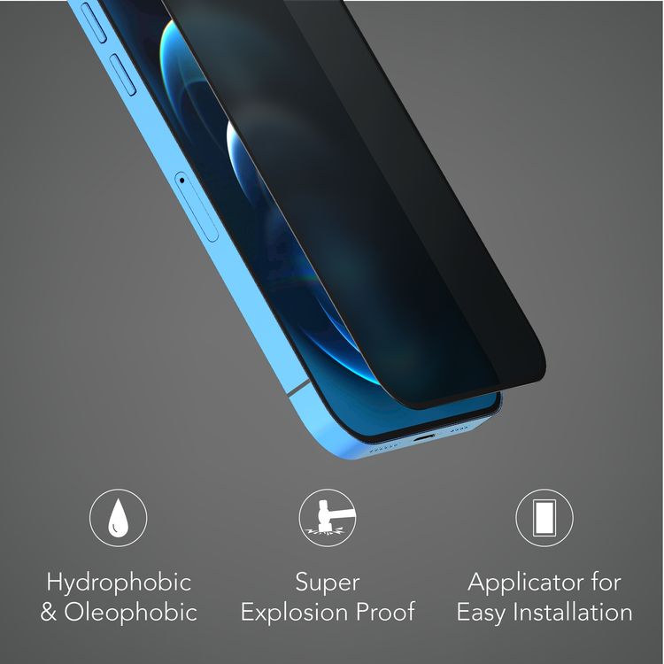 Levelo 9H Privacy Twice Tempered Glass Screen Protector Compatible for iPhone 12 / 12 Pro (6.1") Anti-Scratch - Non-Breakable Edges - Anti-Peeping Screen Guard Protector - Black