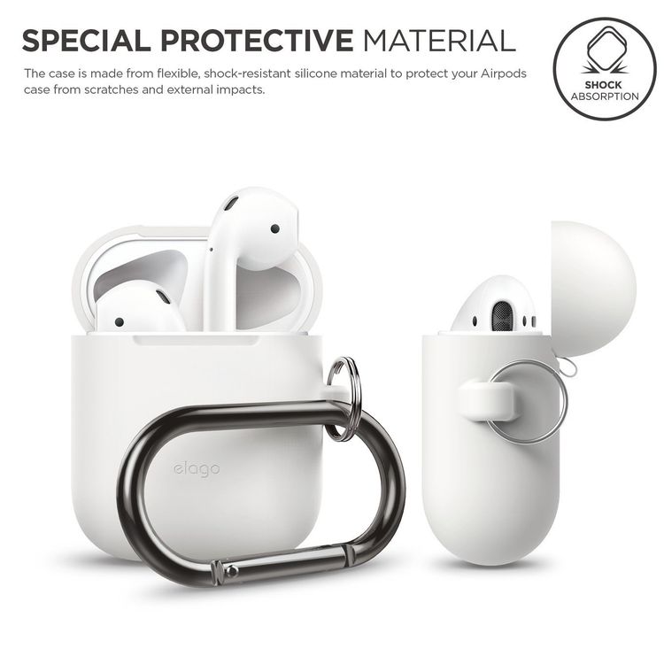  إيلاجو جراب تعليق ايربودز متوافق مع ابل ايربودز من الجيل الأول والثاني ، مقاوم للخدش ومقاوم للسقوط ومقاوم للغبار والامتصاص مع جراب معلق لسماعات ابل ايربودز 1/2 ، متوافق مع علبة الشحن اللاسلكي ، أحمر - أبيض