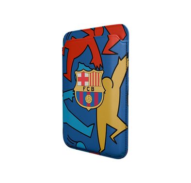 FCB Magnetic Card Holder with Premium Synthetic Leather Material,  One Card Slot,  Ultra-Slim & Lightweight, Smartphones with Built-in Magnet Compatibility - Blue / Burgundy