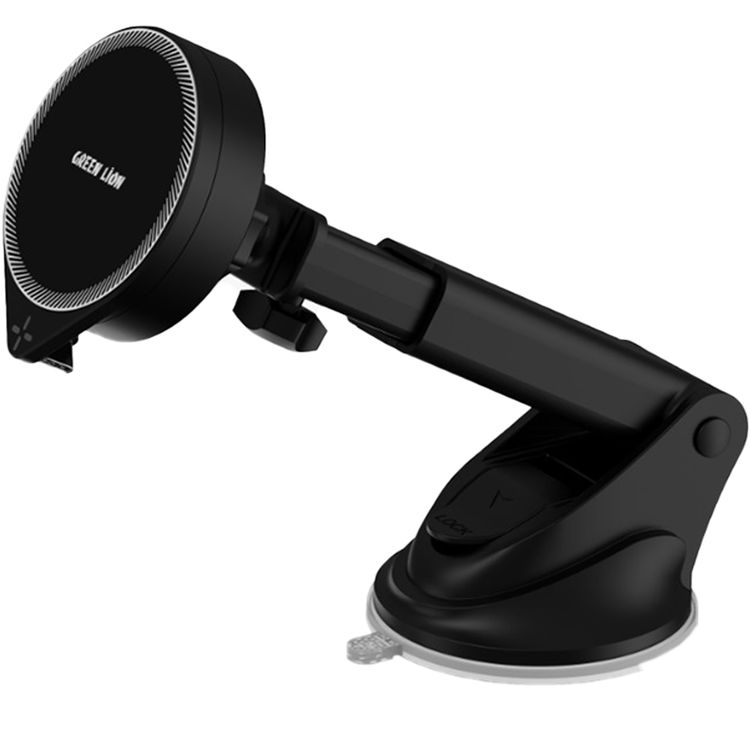 Green Lion GH-17 MagSafe Holder, 15W Fast Charging, Extendable Arm with a Range of 94 to 120 mm, Easy Installation, Telescopic Retractable Data Cable, Air Vent Attachable, Strong Magnetic Adsorption - Black
