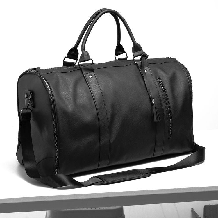Levelo Allinstyle Saffiano Leather Travel Duffle Bag, 40L Spacious Interior, Comfortable Portability, Water Resistant, Exquisite Safeguarding - Black
