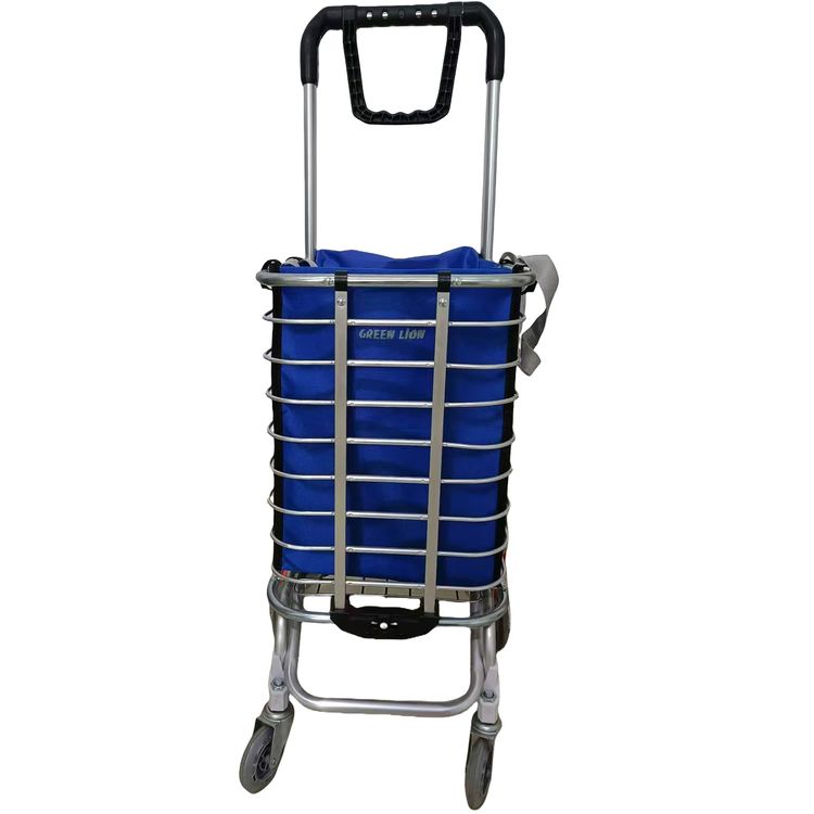 Green Lion Foldable Shopping Trolley with Shopping Bag & Elastic Ring, 20kg Maximum Load, Multiple Use, 8 Wheels, 360° Rotating Handle - Silver