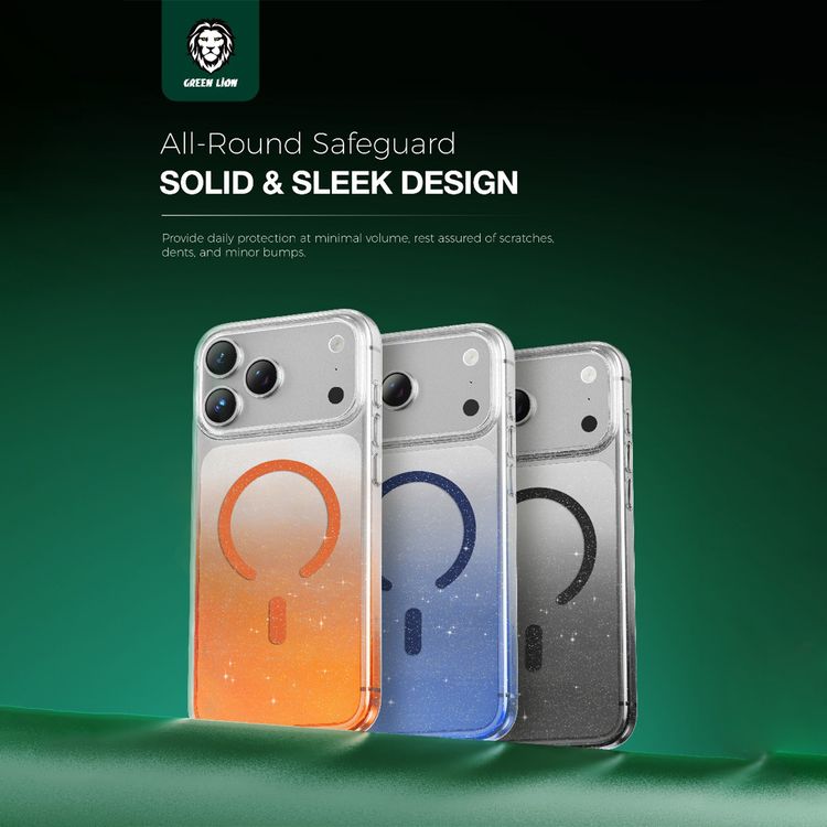 Green Lion Glitter MagSafe Case for iPhone 17 Pro, Anti-Fingerprint & Anti-Scratch, Comfortable Grip, Camera Protection, Anti-Yellowing, Ultra-Slim & Lightweight Design - Orange
