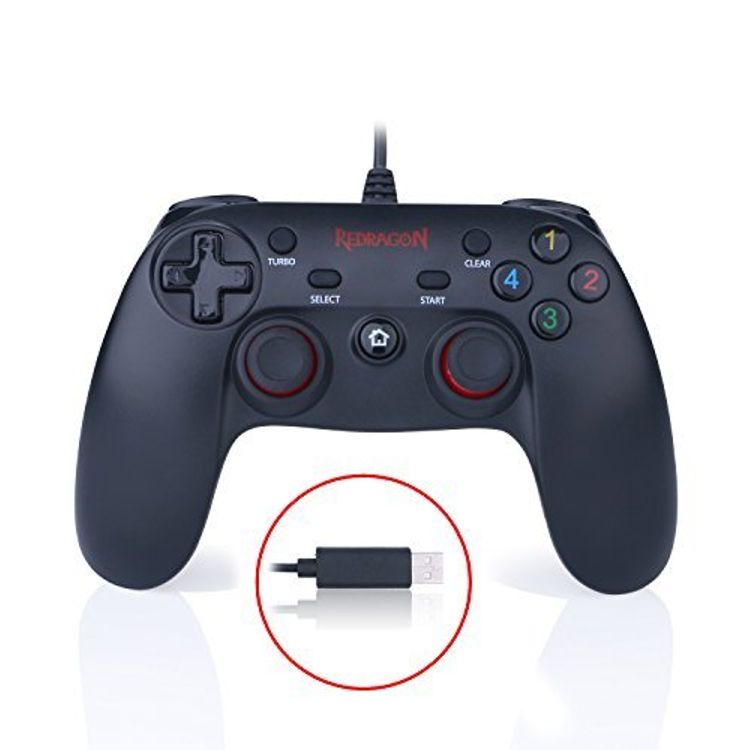 Redragon G807 Gamepad, PC Game Controller, Joystick with Dual Vibration, Saturn, for Windows PC, PS3, Playstation, Android, Xbox 360 (Black, Wired)
