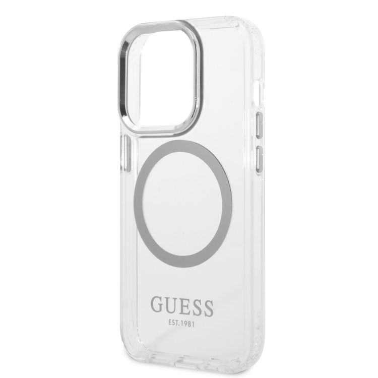 Guess Magsafe Compatibility Transparent Outline iPhone 14 Pro Compatibility - Silver