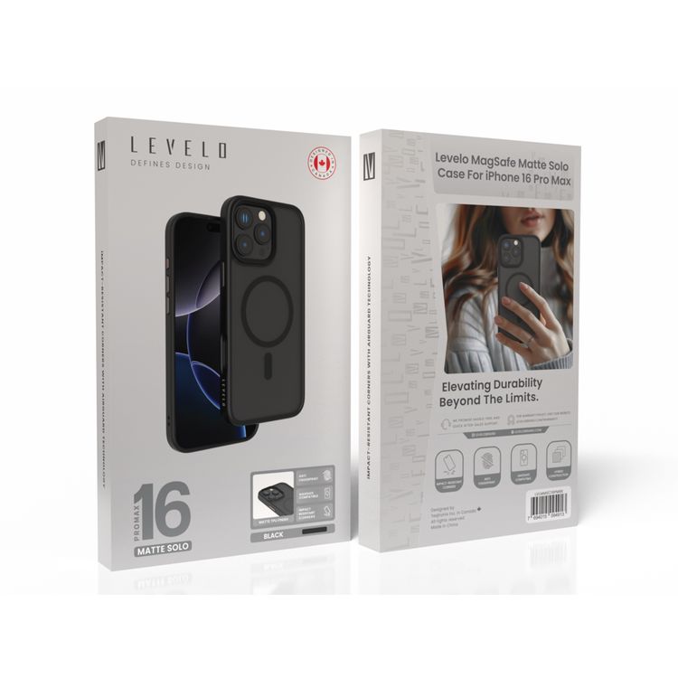 Levelo MagSafe Matte Solo Case for iPhone 16 Pro with Impact-Resistant Corners, 3H Scratch Resistance, Matte TPU Bumper, Lightweight & Hybrid Design - Black