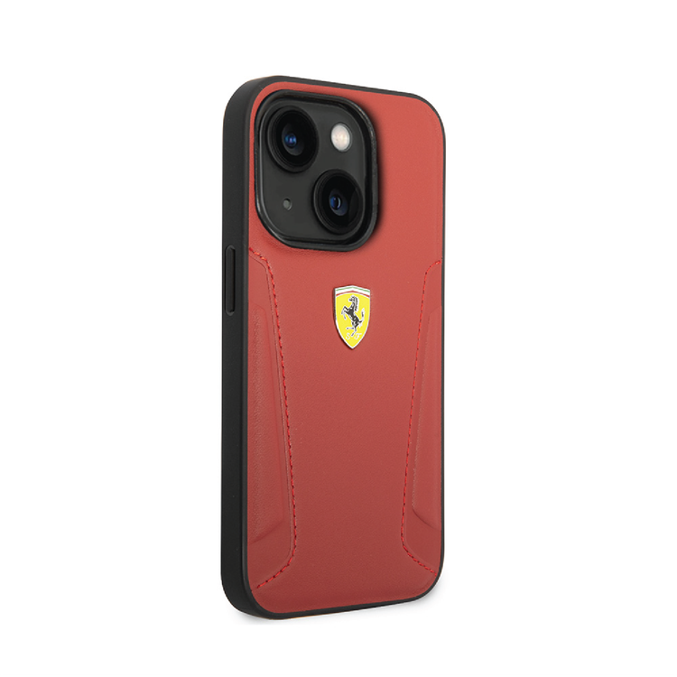 Ferrari Leather Case With Hot Stamped Sides & Yellow Shield Logo - iPhone 14 - Red