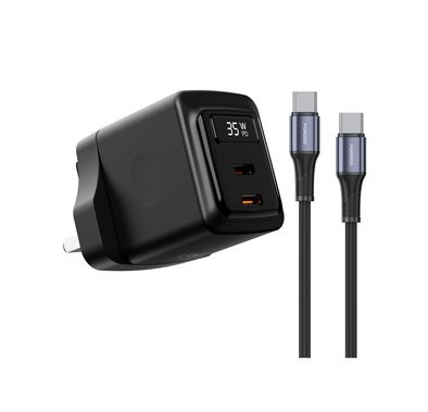 Porodo GaN Wall Charger with USB-C to USB-C Cable, Dual U...
