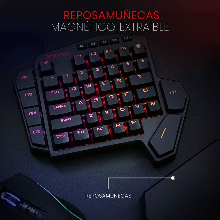 Redragon K585RBG-BA DITI One-Handed RGB Mechanical Gaming Keyboard | Wired Professional Gaming Keypad with 7 Onboard Macro Keys & Detachable Wrist Rest