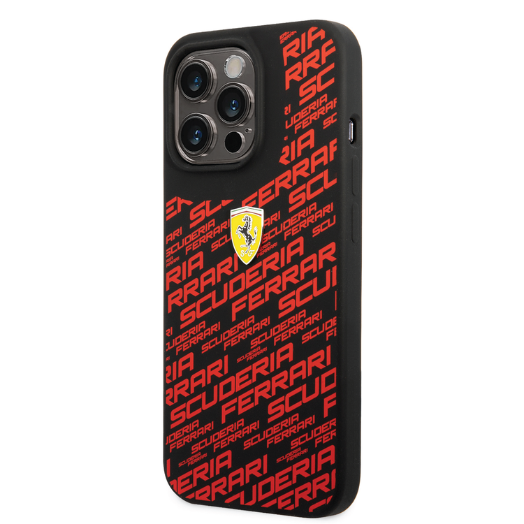 Ferrari Liquid Silicone Case All Over Printed Scuderia iPhone 14 Pro Max Compatibility - Black