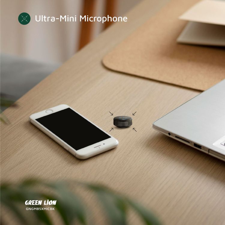 Green Lion GM-85X 3-in-1 Wireless Microphone with 360° Omnidirectional, Type-C and Camera and Lightning Devices, Reverb Mode, 20-40m Transmission Range, 6 Hours Working Time, 28 Hours Case Battery Life, Type-C Charging Port, 120 Minutes Charging Time, LED Display - Black