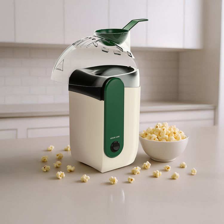 Green Lion Pop Mate Popcorn Maker, 2-3 Minutes Popping Time, 10-15 Minutes Cool Down Time, 1200W Rated Power, 75cm UK 3-Pin Plug, Easy-to-Clean & Store, Hot Air Circulation, Cool-Touch Exterior - White