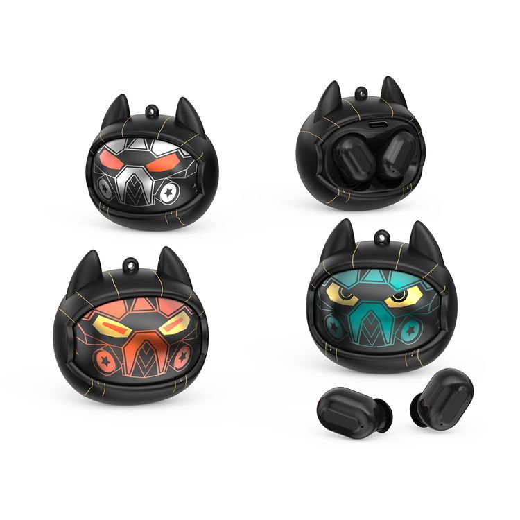 Green Lion Shadow Beats True Wireless Earbuds with 3 Custom Face, Hanging Chain Included, Clear Call Quality, Voice Assistant, Touch Control - Black