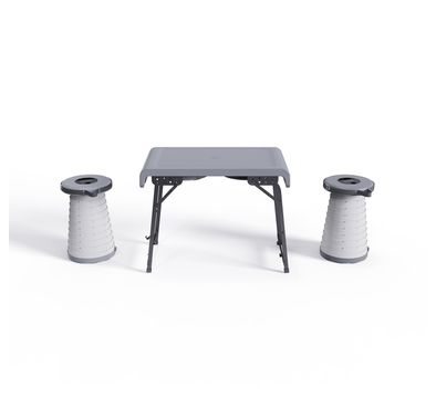Porodo Camping Foldable Desk and LED (White/Yellow) Stool Set - Grey
