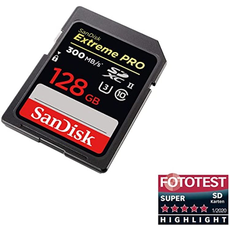SanDisk Extreme PRO 128 GB up to 300MB/s UHS-II Class 10 U3 SDXC Memory Card, SDSDXPK-128G-GN4IN
