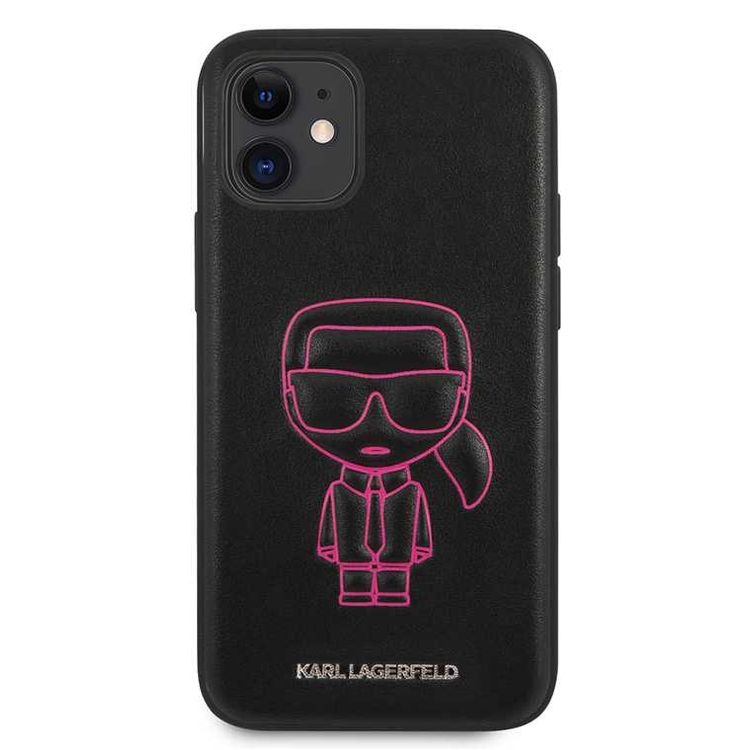 Karl Lagerfeld PU Leather Case Ikonik Outline Embossed and Metal Logo for Apple iPhone 12 Mini (5.4 ) - Pink