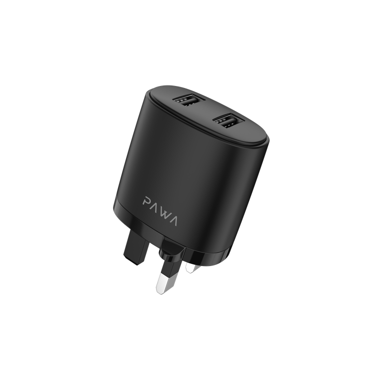Pawa Solid Travel Charger Dual USB Port 2.4A With Type-C Cable-Black