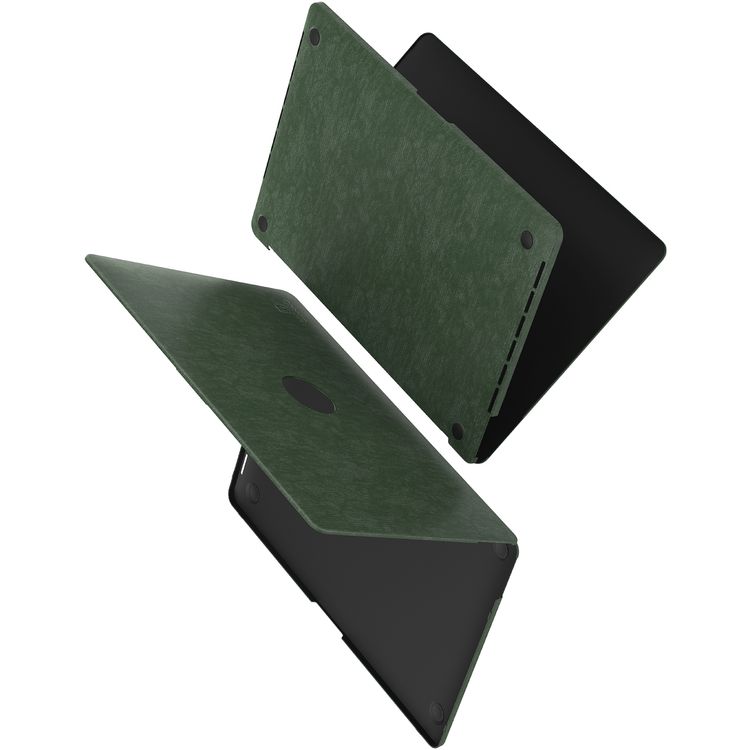 Levelo Gevena Leather Macbook Pro Cover 16" with Silicone Bottom Base, Non-Slip Surface, Ultra-Thin, Secure & Lightweight - Dark Green
