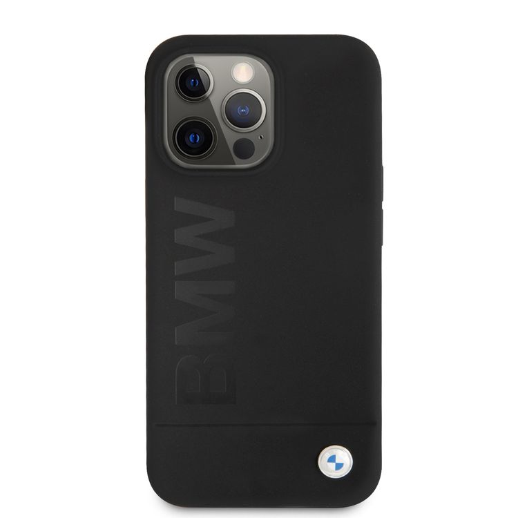 CG MOBILE BMW Liquid Silicone Case Tone On Tone Metal Logo Compatible for iPhone 13 Pro (6.1") Easy Access to All Ports, Anti-Scratch - Black