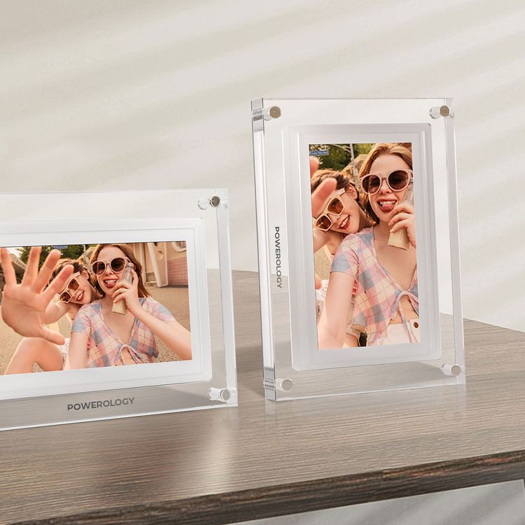 Powerology Digital Photo Display with 7" IPS Smart Frame, 1024×600 pixels Resolution, Smart Photo Centering, 32GB Built-in Storage, Android 6.0 OS, Wireless Instant Sharing - White