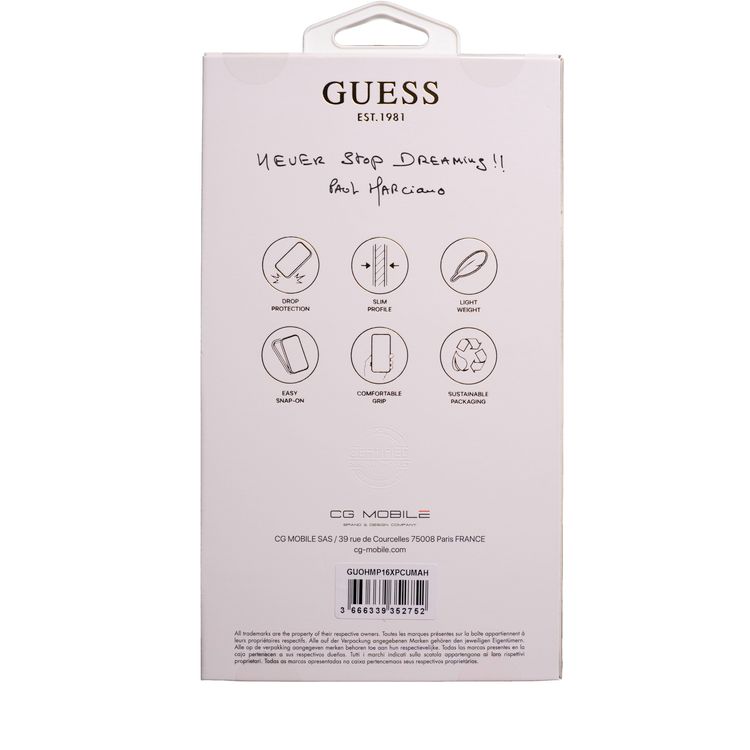 Guess Magsafe IML Hard Case with Marble Design for iPhone 16 Pro, Comfortable Grip, Easy Snap-On, Precise Port Cutouts - White