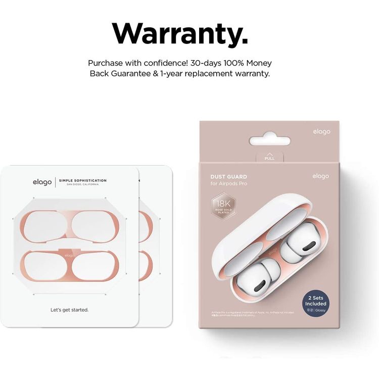 Elago Dust Guard for Apple Airpods Pro (2 Sets) - Glossy Rose Gold