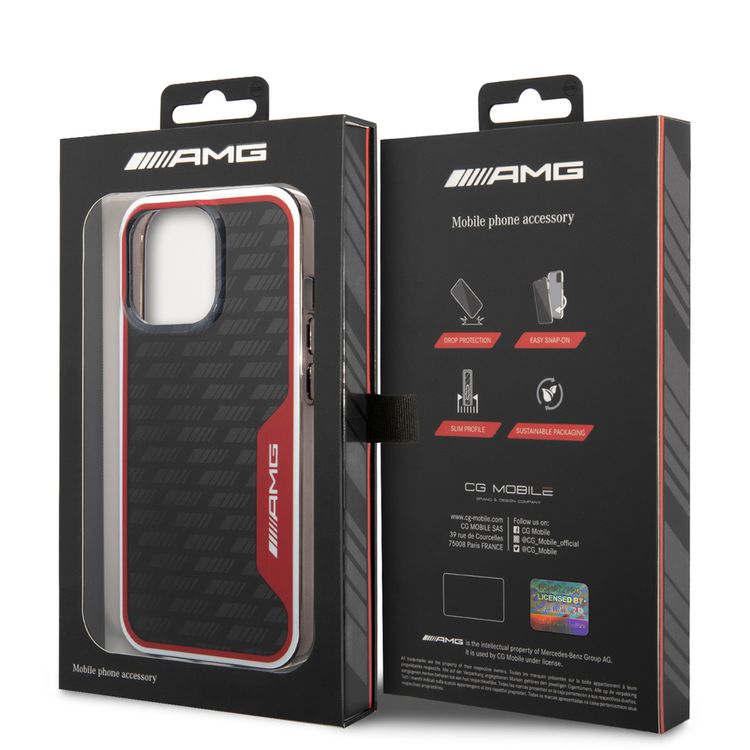 AMG Double Layer Carbon Pattern I Transparent Hard Case Compatible with iPhone 13 Pro Max - Red