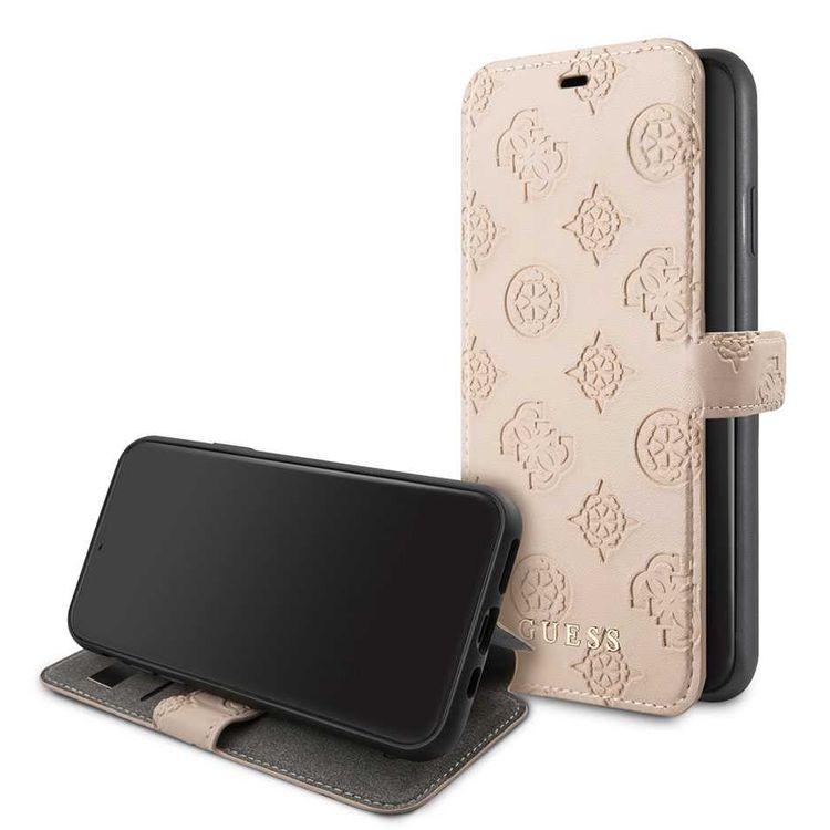 CG MOBILE Guess 4G Peony Booktype PU Leather Phone Case Compatible for iPhone 11 Pro (5.8") Mobile Case with Card Holder Inside Officially Licensed - Pink