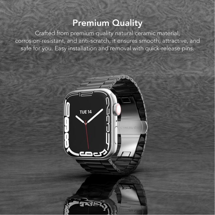 Levelo Nocturne Three-Strain Ceramic Watch Strap for Apple Watch 38/40/41mm, Anti-Scratch, Corrosion-Resistant, Easy Installation - Black