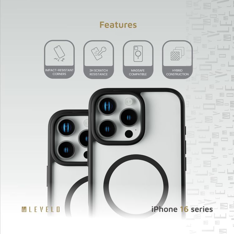 Levelo MagSafe Solo Case for iPhone 16 Pro Max, Clearview Technology, 3H Scratch Resistance, Hybrid Construction - Black