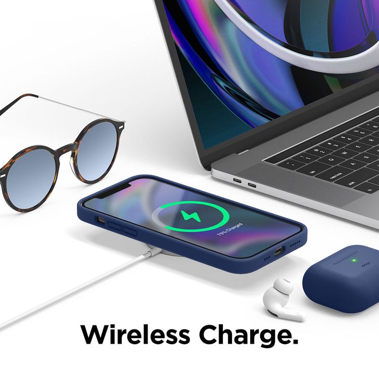 Elago Silicone Case Suitable with MagSafe, Back Shield Case Compatible for iPhone 12 Pro Max (6.7") Anti-Scratch, Easy Access to All Ports - Blue