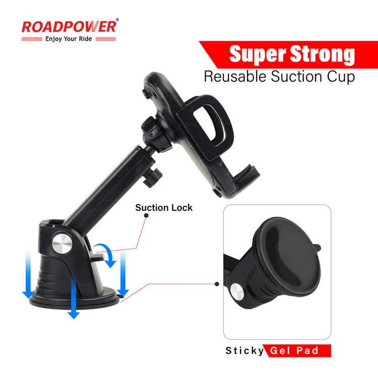 حامل الهاتف المحمول للسيارة من RoadPower، حامل الهاتف على الزجاج الأمامي، متوافق مع جميع الأجهزة المحمولة