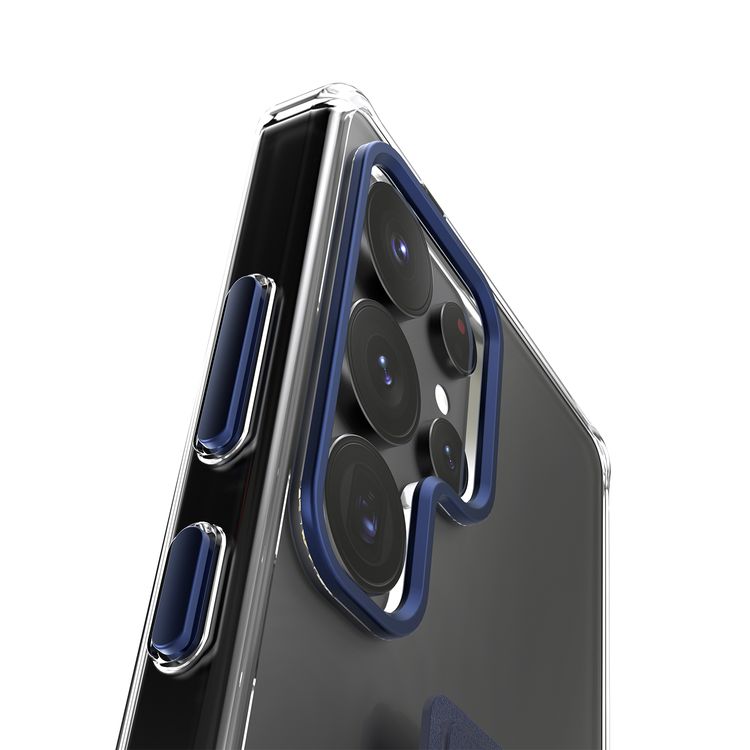 غلاف Levelo Morphix Clara بمقبض جلد مدمج لهاتف Samsung Galaxy S25 Ultra، مصنوع من مادة TPU، زوايا مقاومة للصدمات، حلقة كاميرا معدنية، مادة هجينة - أزرق