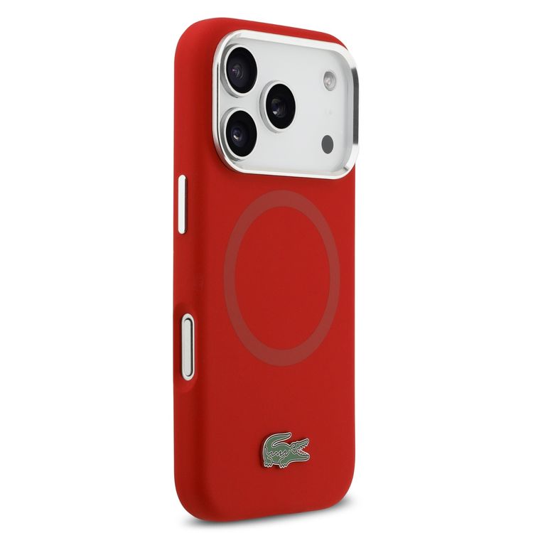 Lacoste MagSafe Silicone Case with Metal Logo for iPhone 17 Pro Max, Drop Protection, Sustainable Packaging, Slim Profile, Easy Snap-On Design - Red