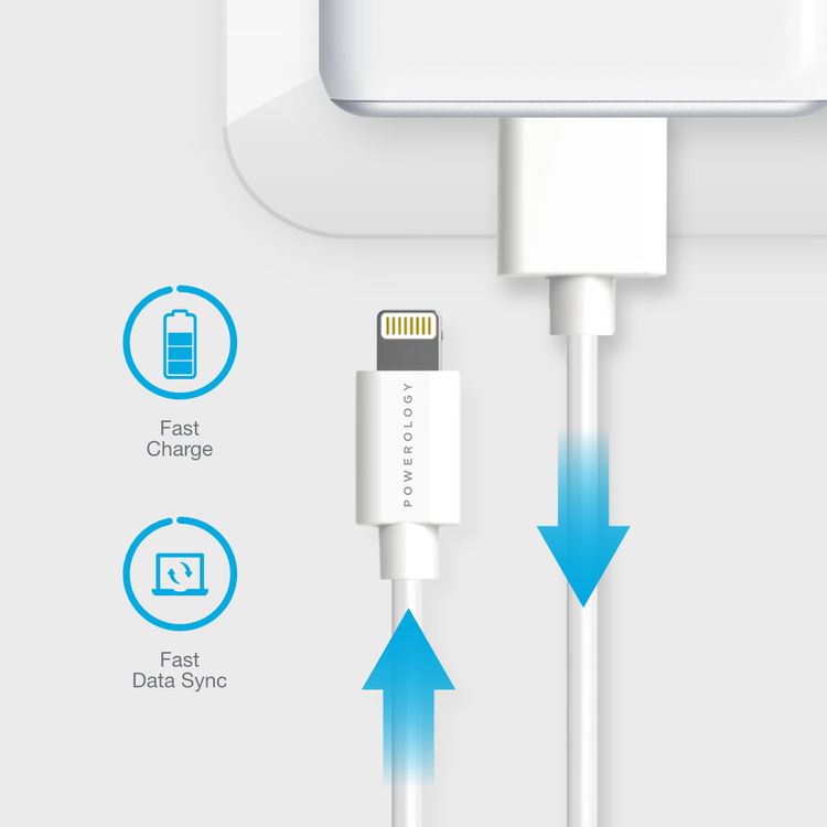 Powerology USB-A to Lightning Cable 3M Fast Charging  Data Sync - White