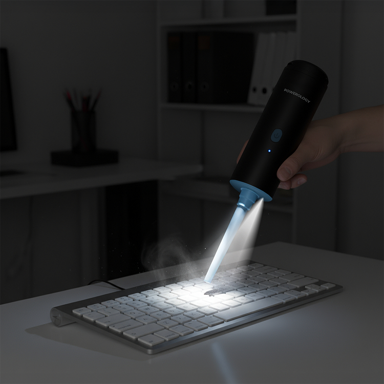 Powerology Turbovac 8-in-1 Handheld Vacuum & Air Duster, 2 Speed Modes, 85W Rated Power, 15-20 Minutes Operating Time, 75dB Noise Level, LED SOS Lightning, Washable HEPA Filter, USB-C Fast Charging - Black