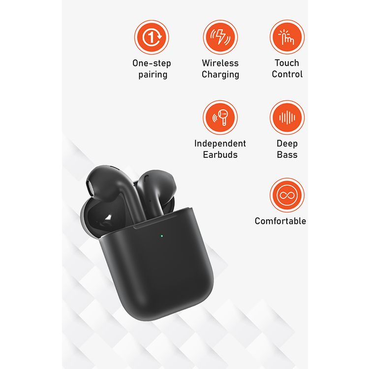 Porodo Blue Deep Bass Wireless Earbuds 2, One-Step Pairing, Comfortable Fit, Independent Earbuds, Touch Control, Deep Bass - Black