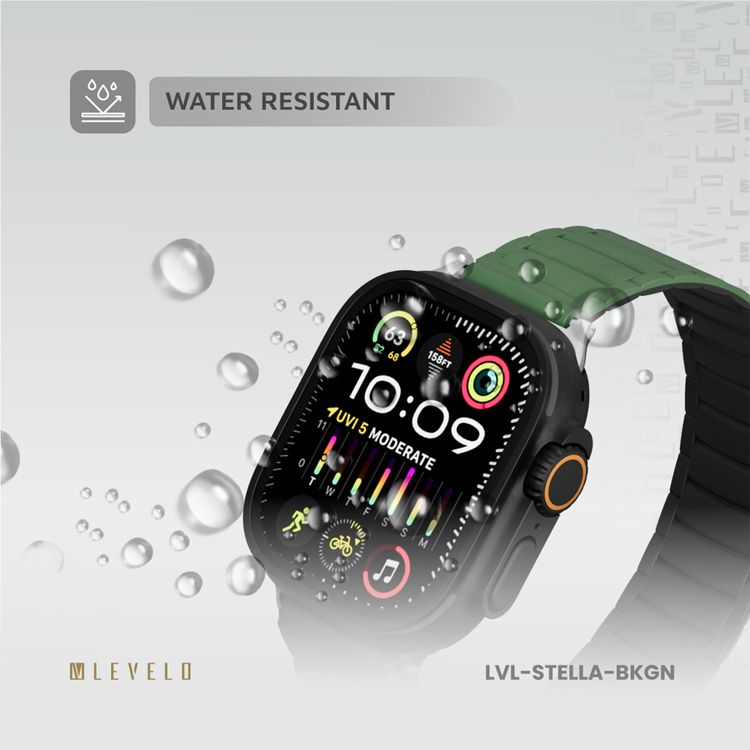 Levelo Stella Silicone Watch Strap with Magnets, Compatible with 49/46mm Smartwatches & Apple Watch SE, Series 9, 8, 7, 6, 5, Dual-Color Wearable, Hypoallergenic Material, Easy Snap-On, Sweat-Resistant, Water-Resistant - Black / Green