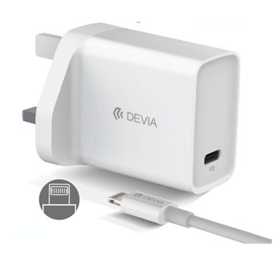 Devia Smart Series PD Quick Charger UK 20W with Type-C to Lightning Cable 1M - White