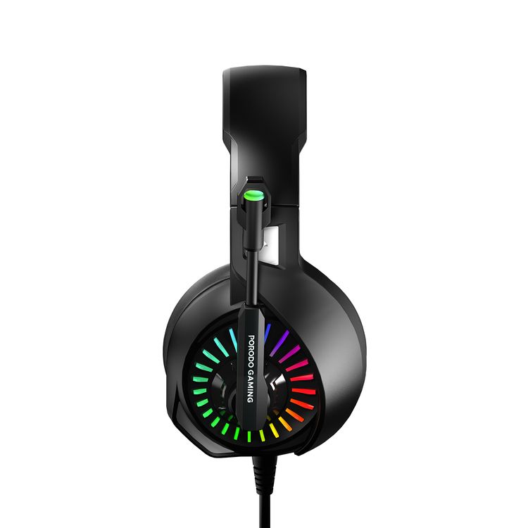 Porodo Gaming E-Sports High Definition Gaming Headphones with RGB Breathing Lights, 50mm Speaker Size, 25mW Rated Power, 3D Dimensional Sound, Omni-Directional Microphone - Black
