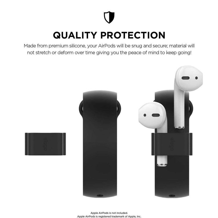 Elago Wrist Fit Compatible for Apple Airpods, Premium Silicone, Organized, Snug & Secure, Durable, Adjustable Size, Easy to Use, Accessible at all Times, Lightweight & Fit - Black
