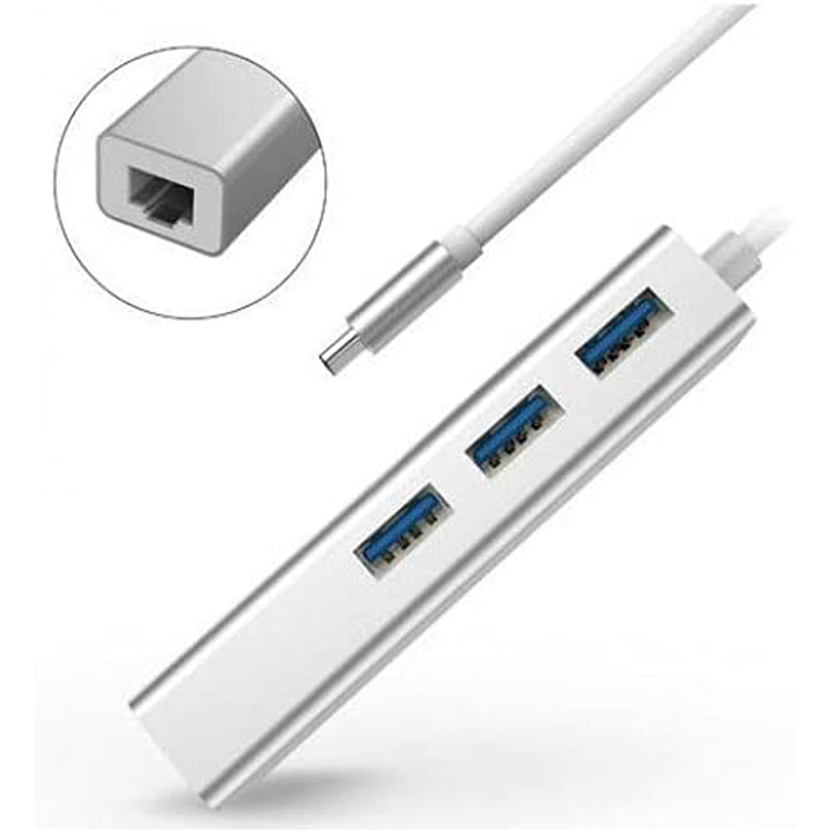 Devia Leopard Type-c3.1 To RJ45/USB 3.1 HUB (1000MBPS), Type-C Interface Expansion USB3.0*4, Efficient Transmission & Synchronous Response, Supports 4 Ports All At Once - Silver