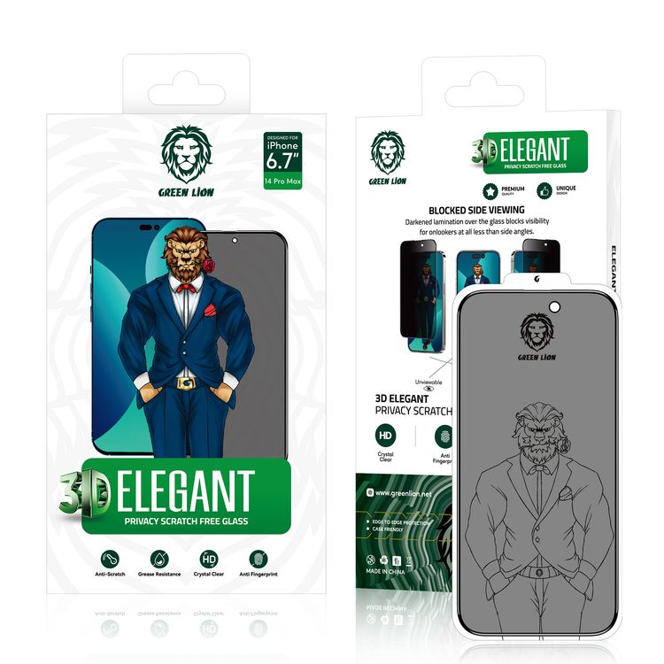 Green Lion 3D Privacy Scratch Free Round Edge Glass Screen Protector for iPhone 14 Pro