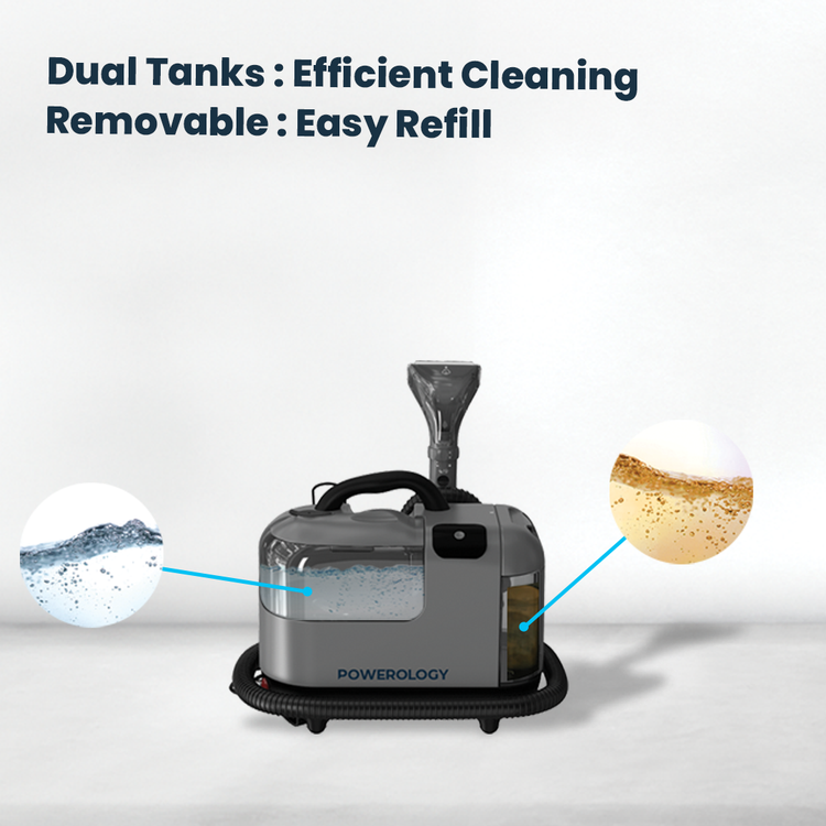 Powerology Powerful Spot Cleaner with Hot Water & Steam Functions, 1800mL Dirty Tank Capacity, 75dB Noise Level, 11kPa Suction Power, Dual-Tank System - Gray