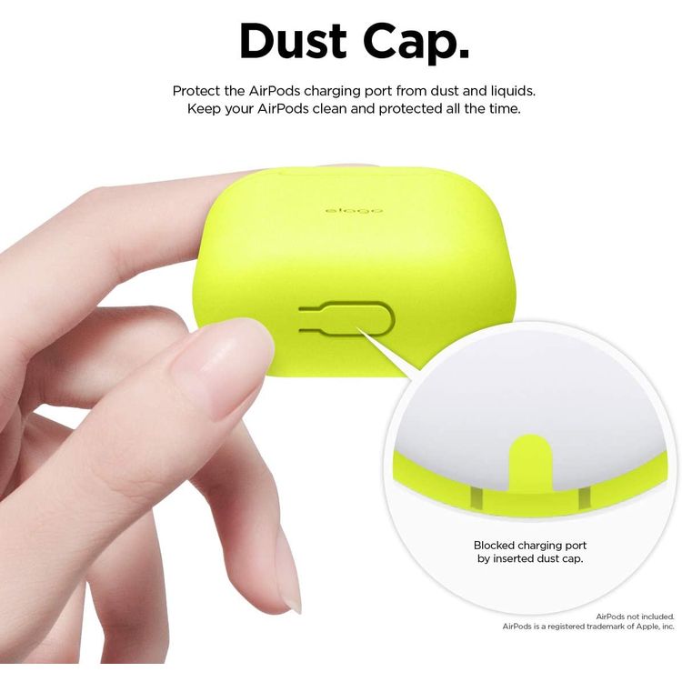 Elago Basic Skinny Case for Apple AirPods 1&2 Generation, Upgraded Premium Silicone, Front LED Visible, Dustproof Protective Cover, Compatibility With Wireless Chargers Neon Yellow