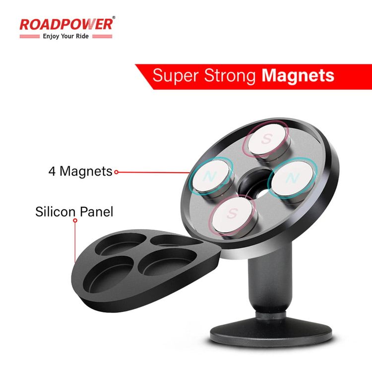 حامل الهاتف المحمول للسيارة من ROADPOWER، حامل مغناطيسي للوحة القيادة، لوحات معدنية، متوافق مع جميع الهواتف المحمولة