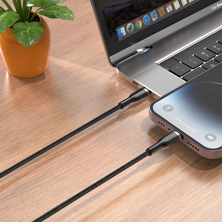 Green Lion 60W USB-C to USB-C Braided Zinc Alloy Cable, 1m Cable Length, 480 Mbps Transfer Speed, Charge & Sync - Black  